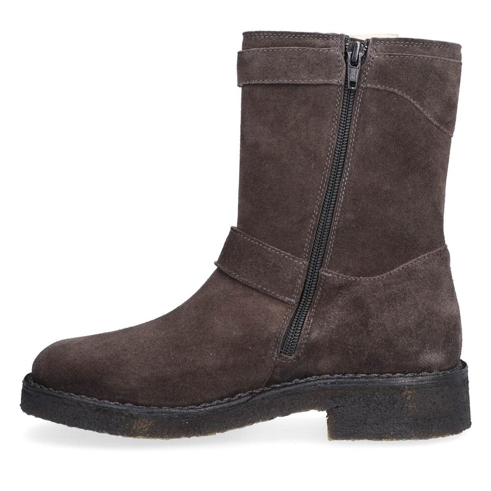 T6954 Ruskindsbikerstøvle med spænder - Dark grey suede